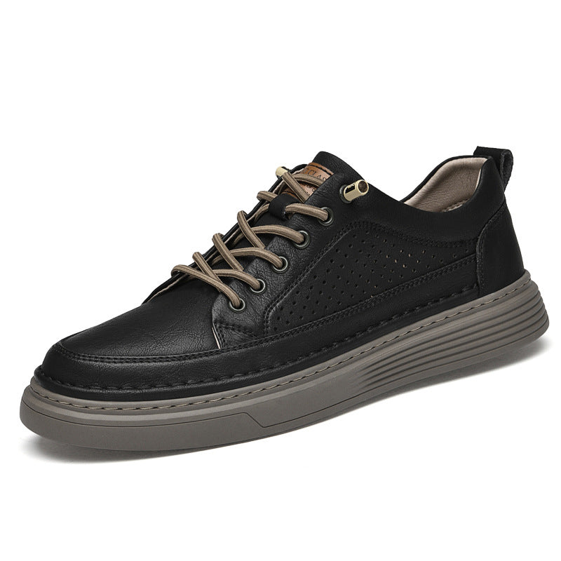 Unisex Cowhide Surface Breathable Hole Handmade Leather Shoes