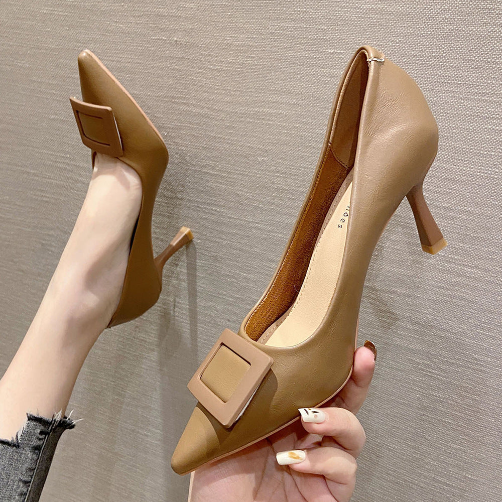 Women's Square Buckle Spring Pointed Stiletto Korean Professional Women's Fashion Shoes