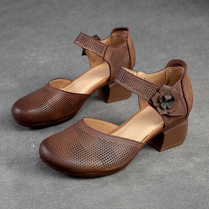 Women's Velcro Small High Round Toe Vintage Heels