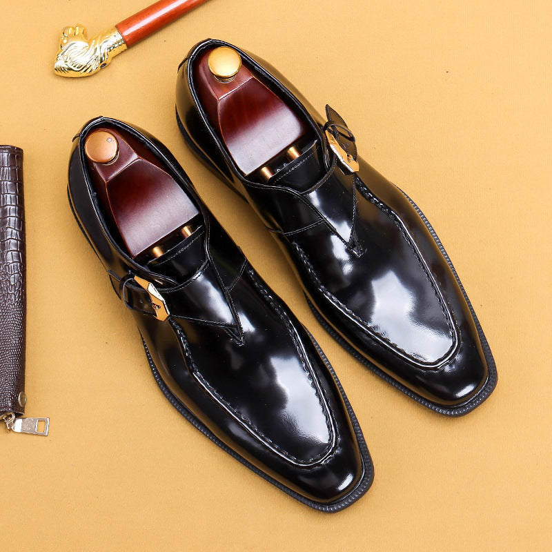 Men's Authentic Square Toe Formal Wear Buckle Leather Shoes