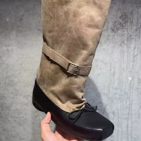 Women's Bowknot Ballet Short Pleated Outer Wear Pile Boots