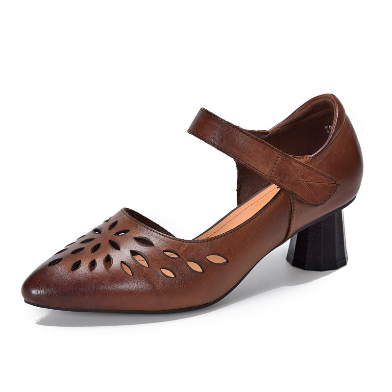Pairs Of High Hole Pointed Genuine Sandals