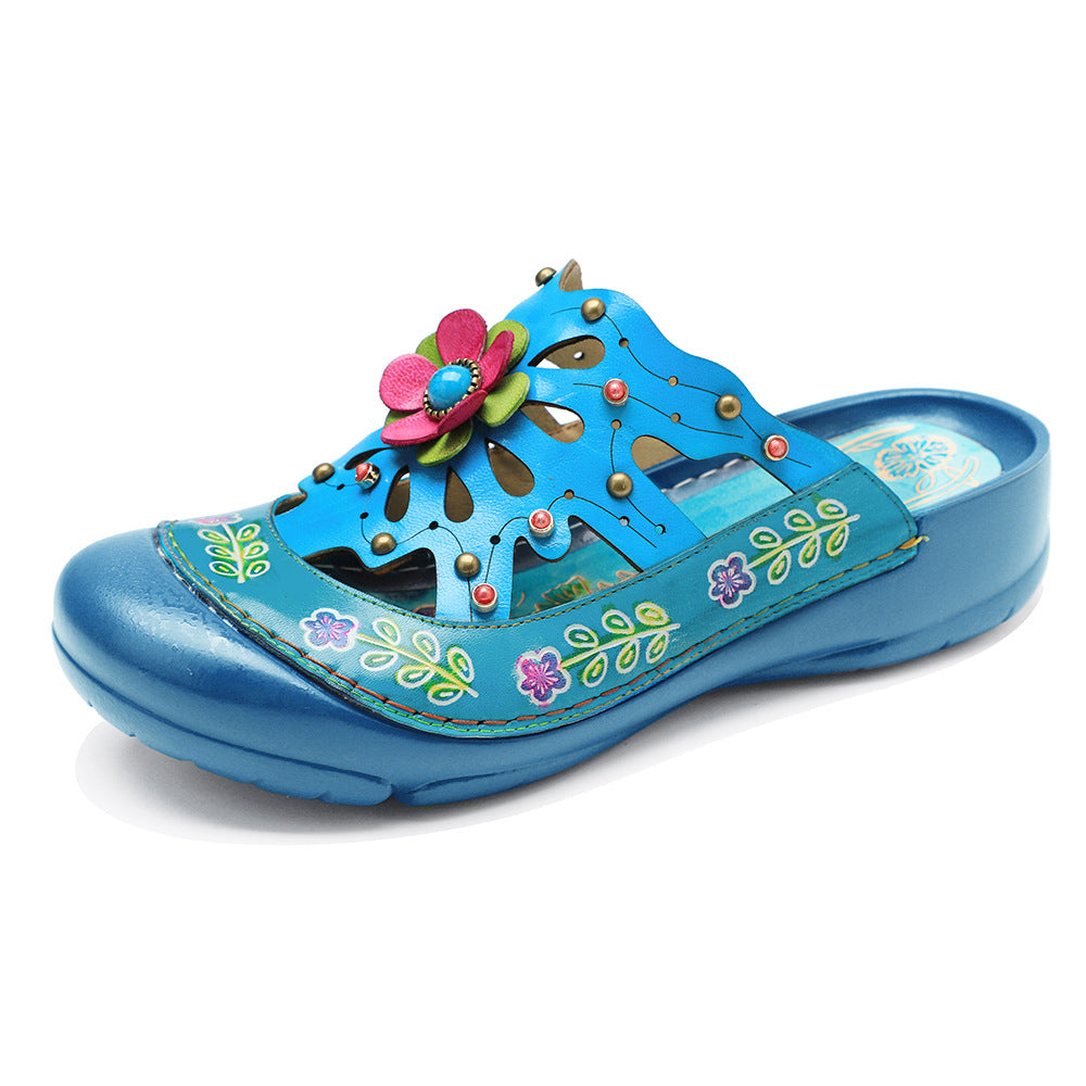 Hand-rub Color Retro Stereo Flower Cutout Sandals