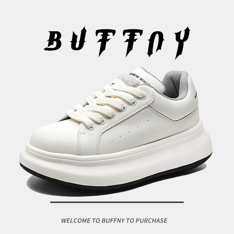 Simple White Trendy Thick Sole Increased Lovers Men's Board Shoes
