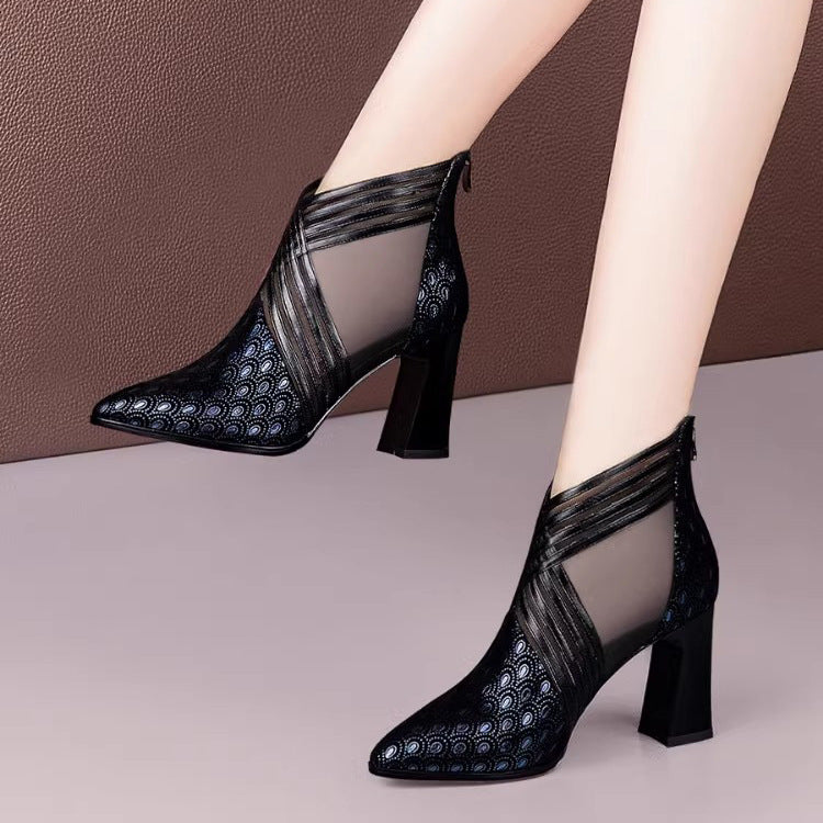 Women's Mesh Summer Thick High Sexy Closed Toe Plus Heels