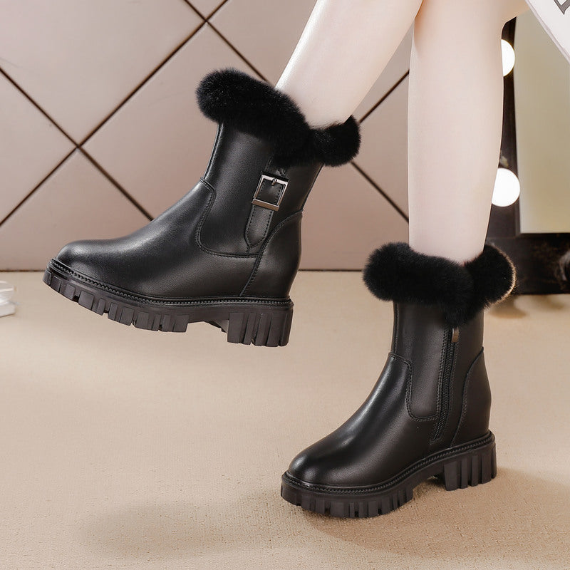 Women's Height Increasing Insole Female Winter Middle Rabbit Snow Boots
