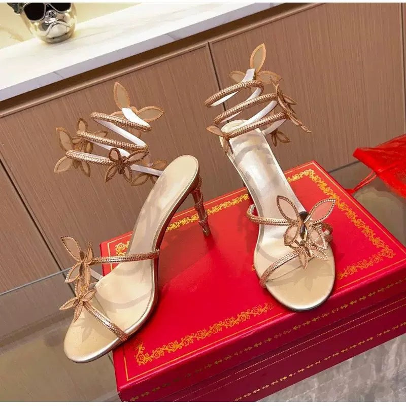 Women's Summer Style Winding Tape Rhinestone High-heeled Heels