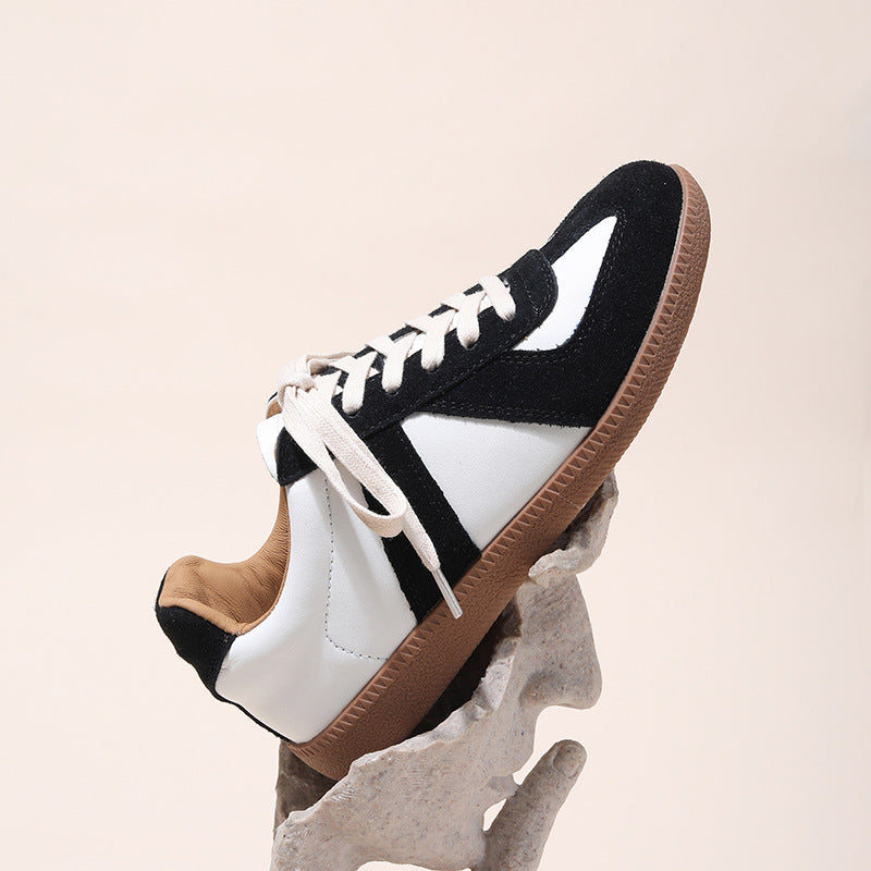 Women's Vintage Genuine Gold Sier Flat German Training Low Top Sneakers