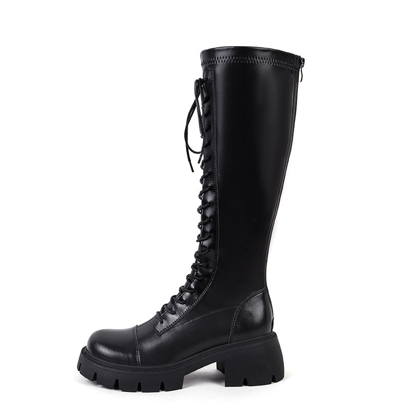 Genuine Chunky Knight Round Head Side Zip Boots