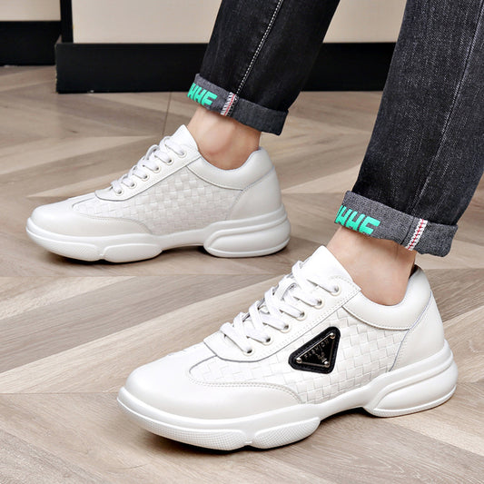 Men's Spring Woven Fashion White Breathable Lace Leather Shoes
