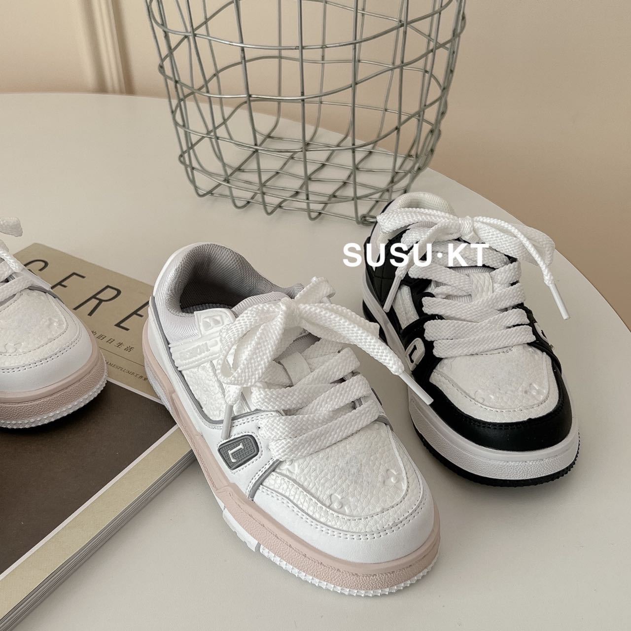Children's Boys Autumn Fashion Soft Bottom Skateboard White Lightweight Kid's Sneakers