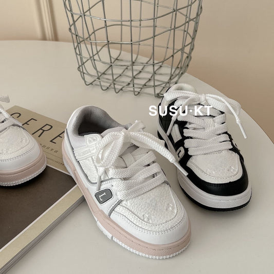 Children's Boys Autumn Fashion Soft Bottom Skateboard White Lightweight Kid's Sneakers