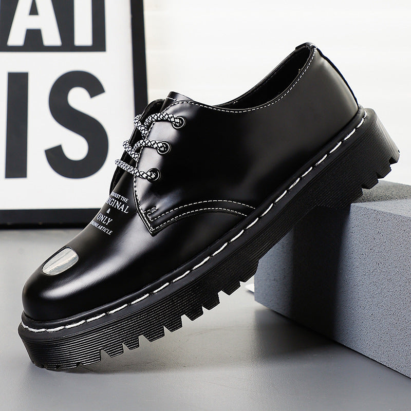 Men's Retro Platform Muffin Bottom Elevator Hole British Style Men's Casual Leather Shoes