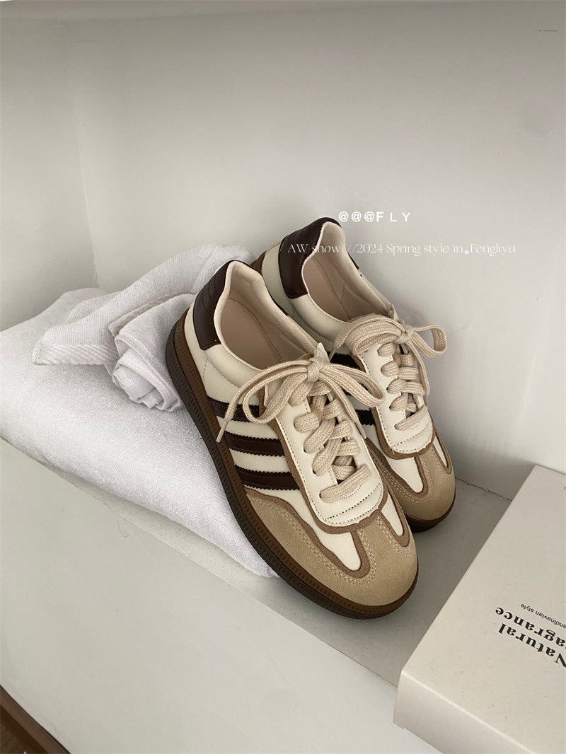 Women's Retro German Training White Sports Cowhide Casual Shoes