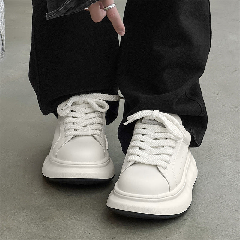 Simple White Trendy Thick Sole Increased Lovers Men's Board Shoes