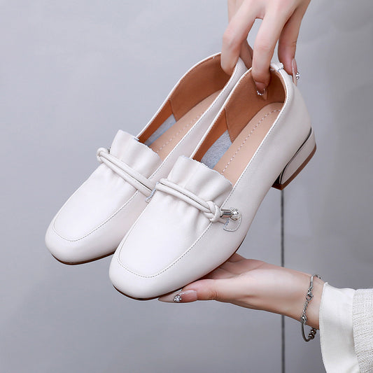 Women's Toe Chunky Low Beaded Soft Bottom Loafers