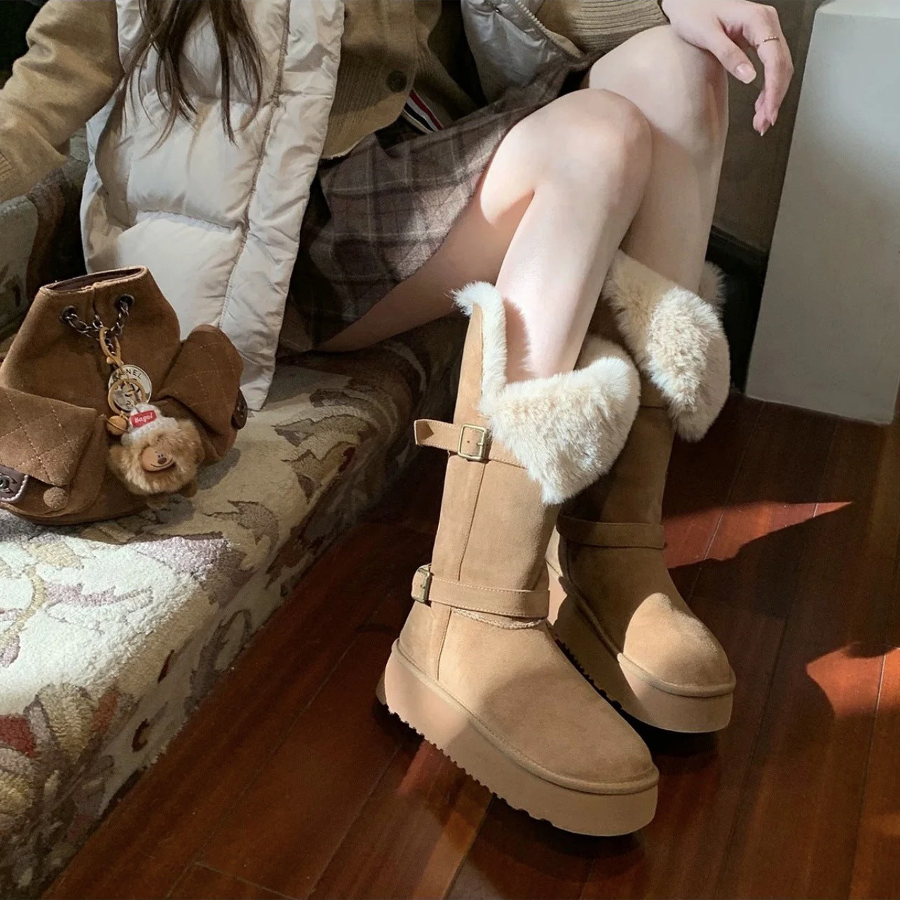 Women's Fleece-lined Thick Long Winter Wear Bottom Suede Snow Boots