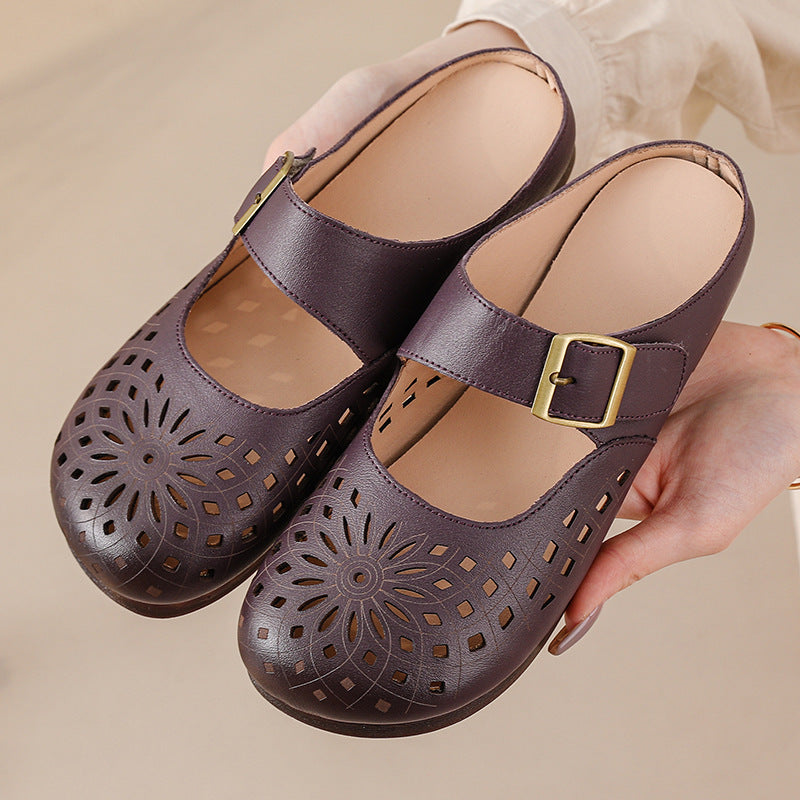 Women's Bottom Mom Flat Comfort People Hollow Sandals