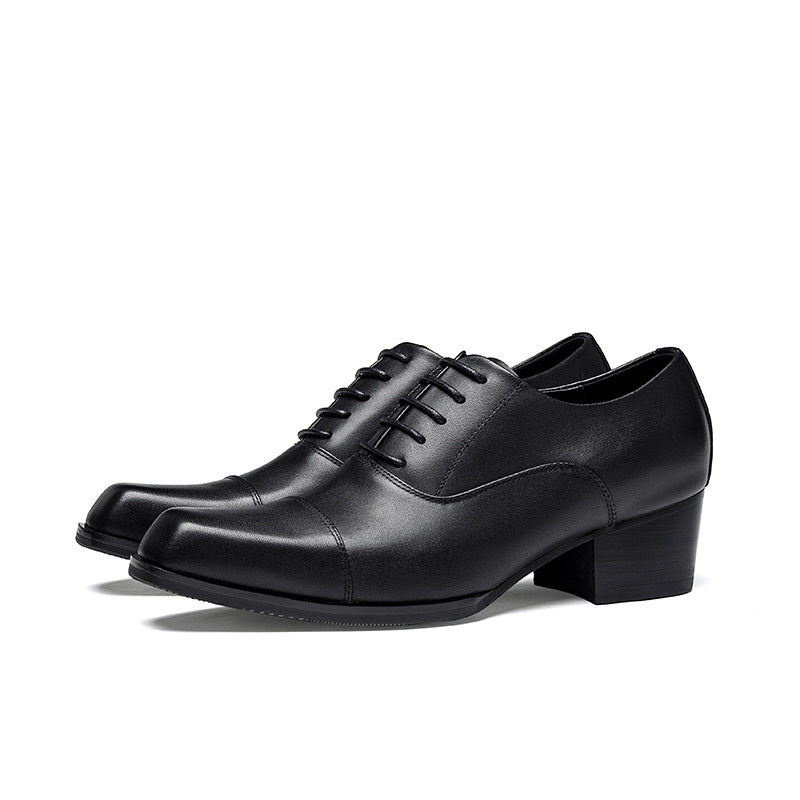 Men's High-grade British Style Square Toe High First Layer Cowhide Leather Shoes