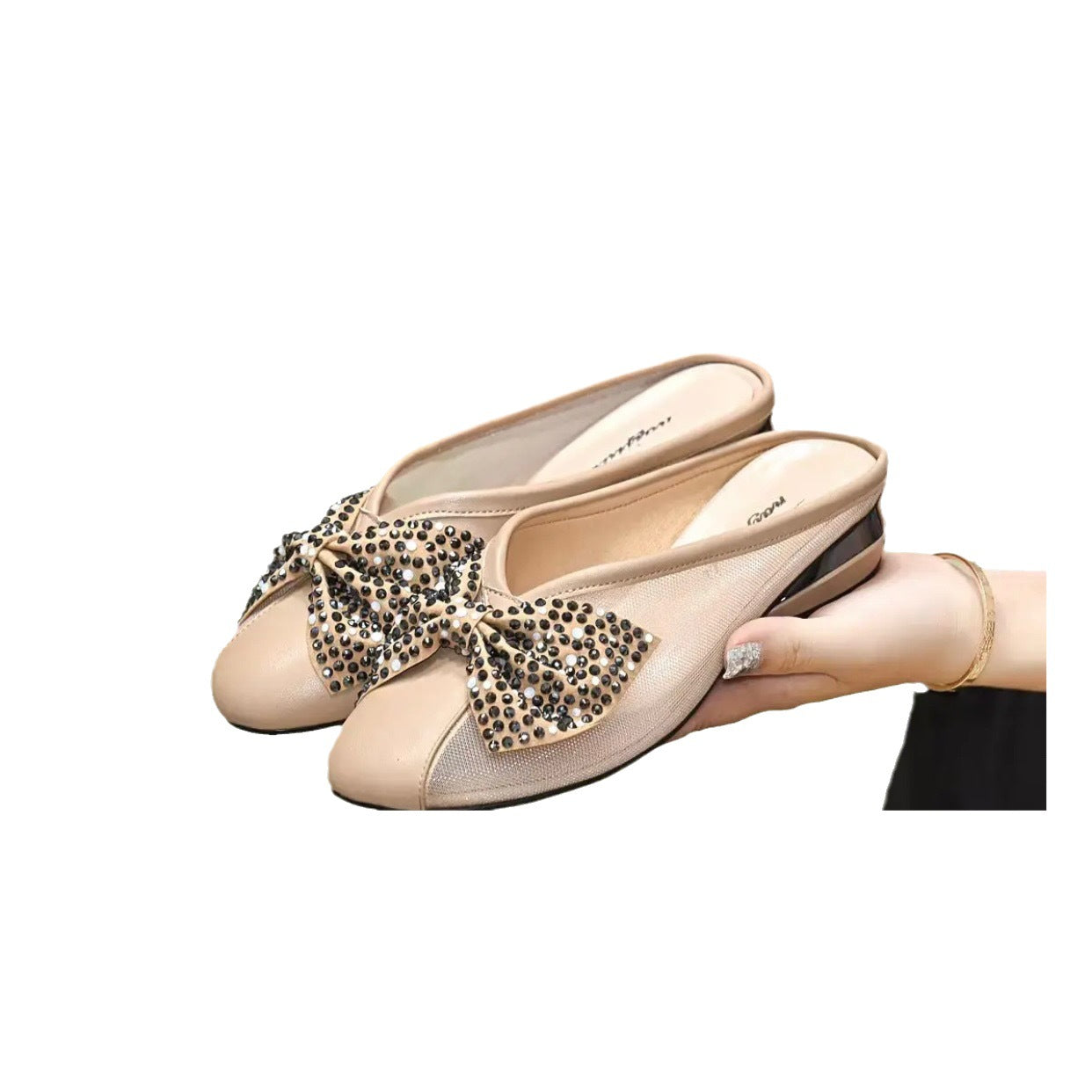 Women's Summer Closed Toe Half Mesh Flat Genuine Sandals