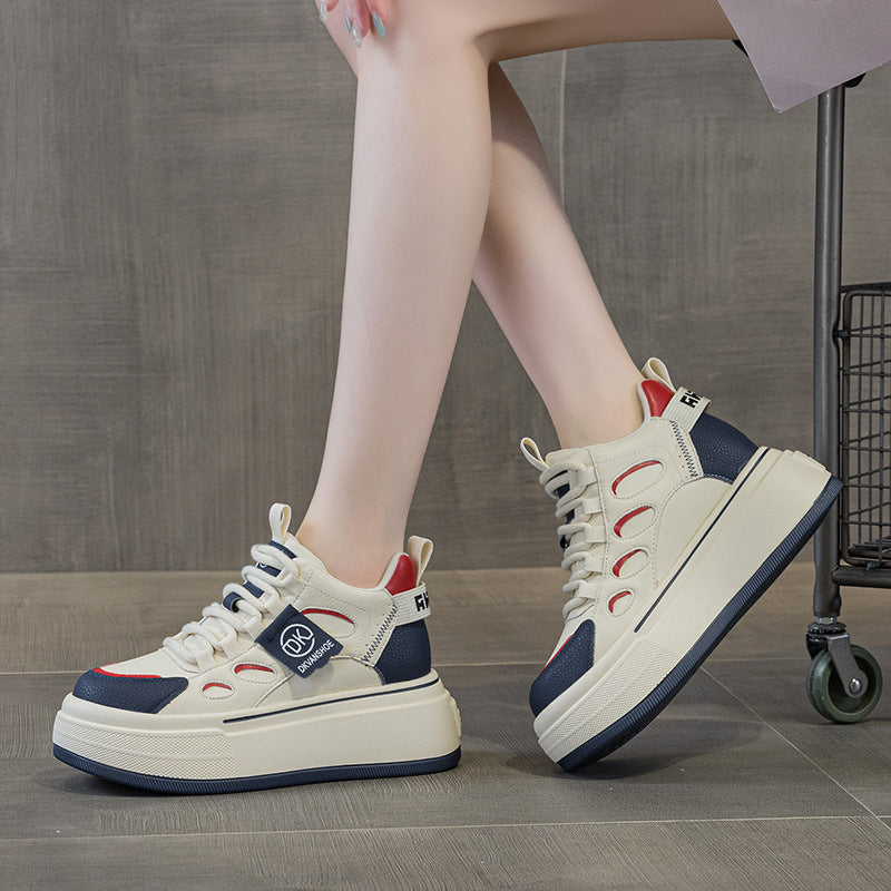 Women's Thick-soled Sports Dad Genuine Elevator White Sneakers