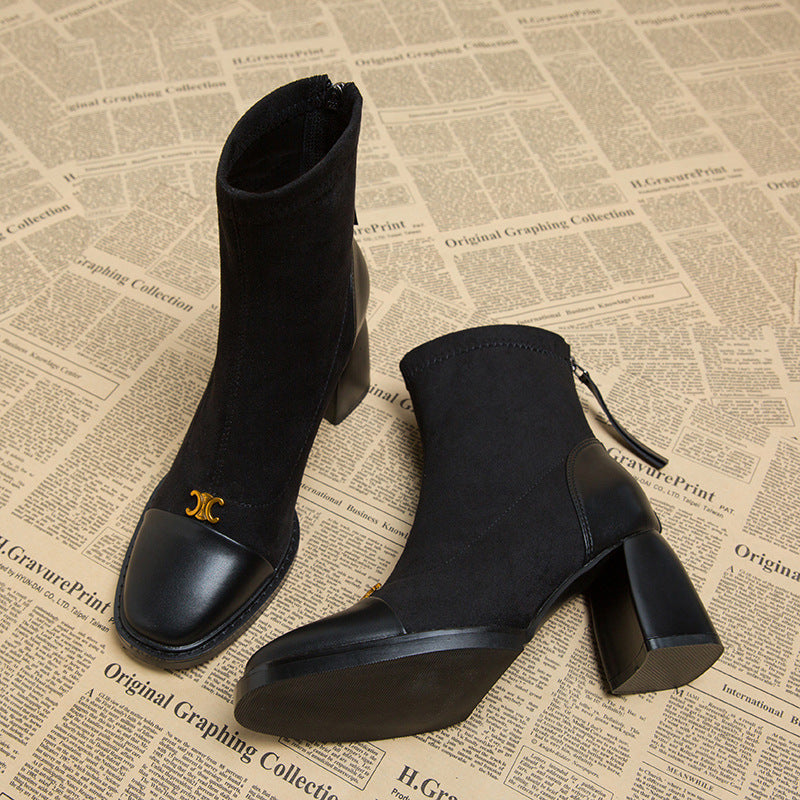 Women's Skinny Korean Style Small Ankle Square Boots