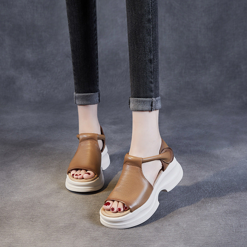 Women's Top Layer Cowhide Roman Open Toe Breathable Sandals