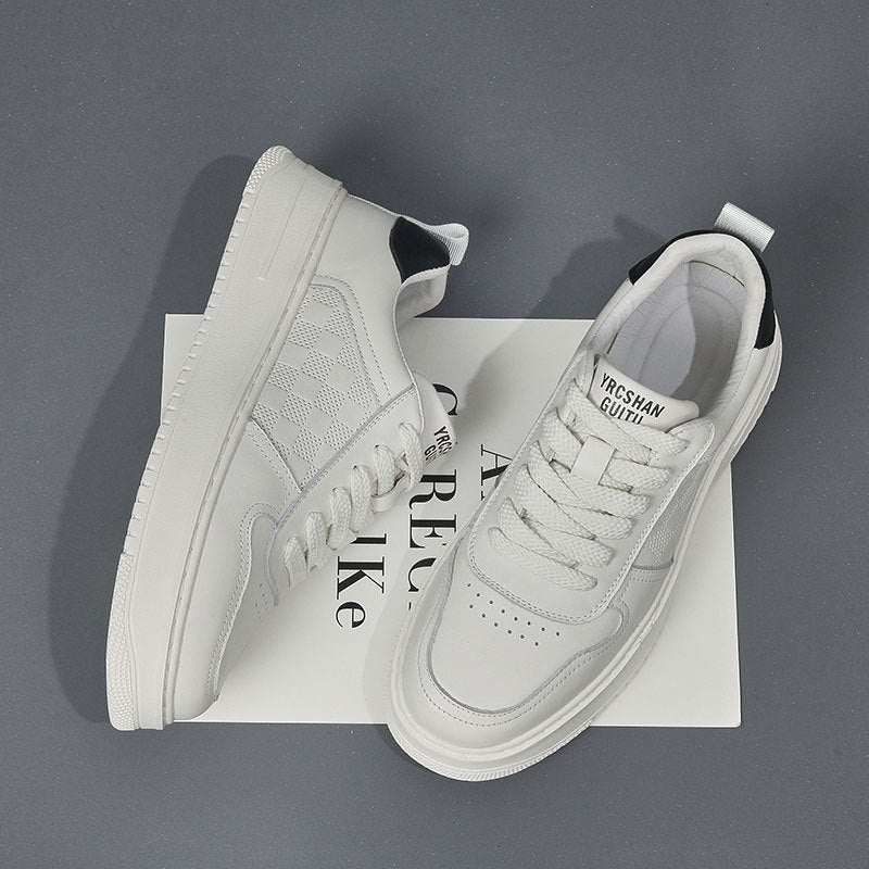Men's Layer Cowhide White Summer Breathable Versatile Platform Men's Shoes