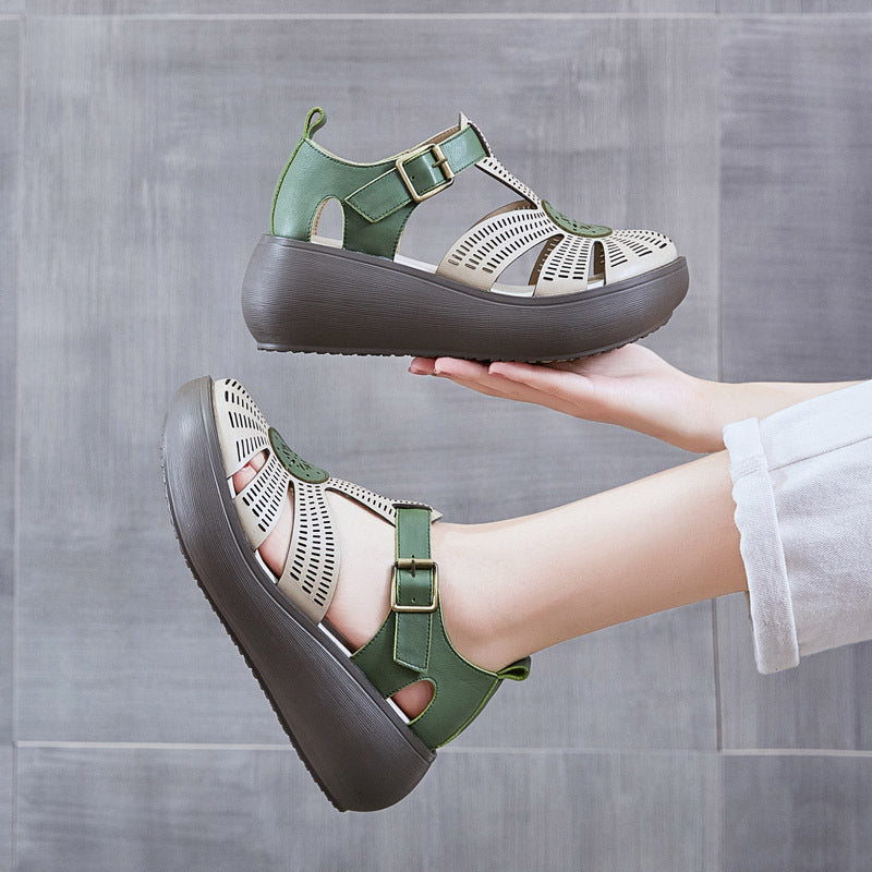 Women's Summer Hollow Hole Color Matching Ethnic Sandals