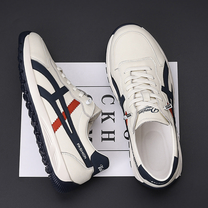 Men's Top Layer Cowhide Round Head Ultra Light Stylish Fashion Men's Casual Shoes