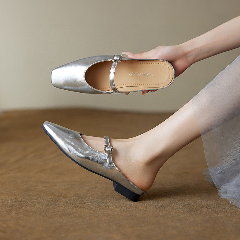 Women's Summer Gold Sier Closed Toe Flat Sandals