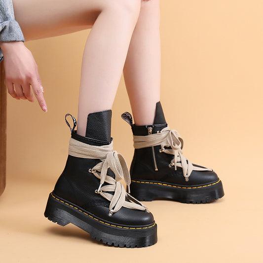 Women's Personality Side Zipper Round Toe Six-pointed Boots