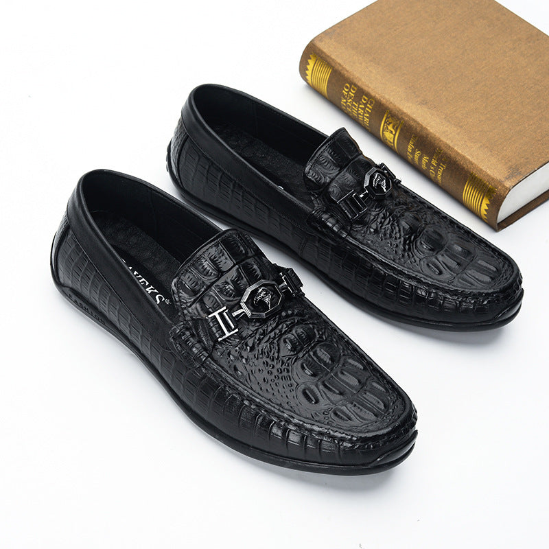 Men's Genuine Brown Flat Embossed Slip-on Comfort Casual Shoes