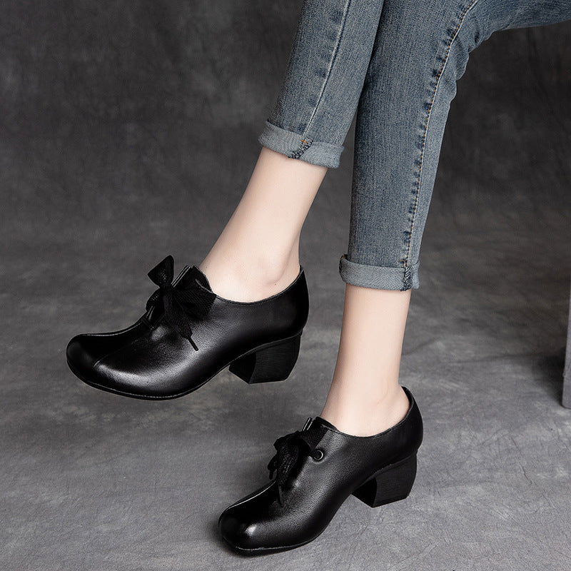 Women's Shu Chunky First Layer Cowhide Lace Casual Shoes