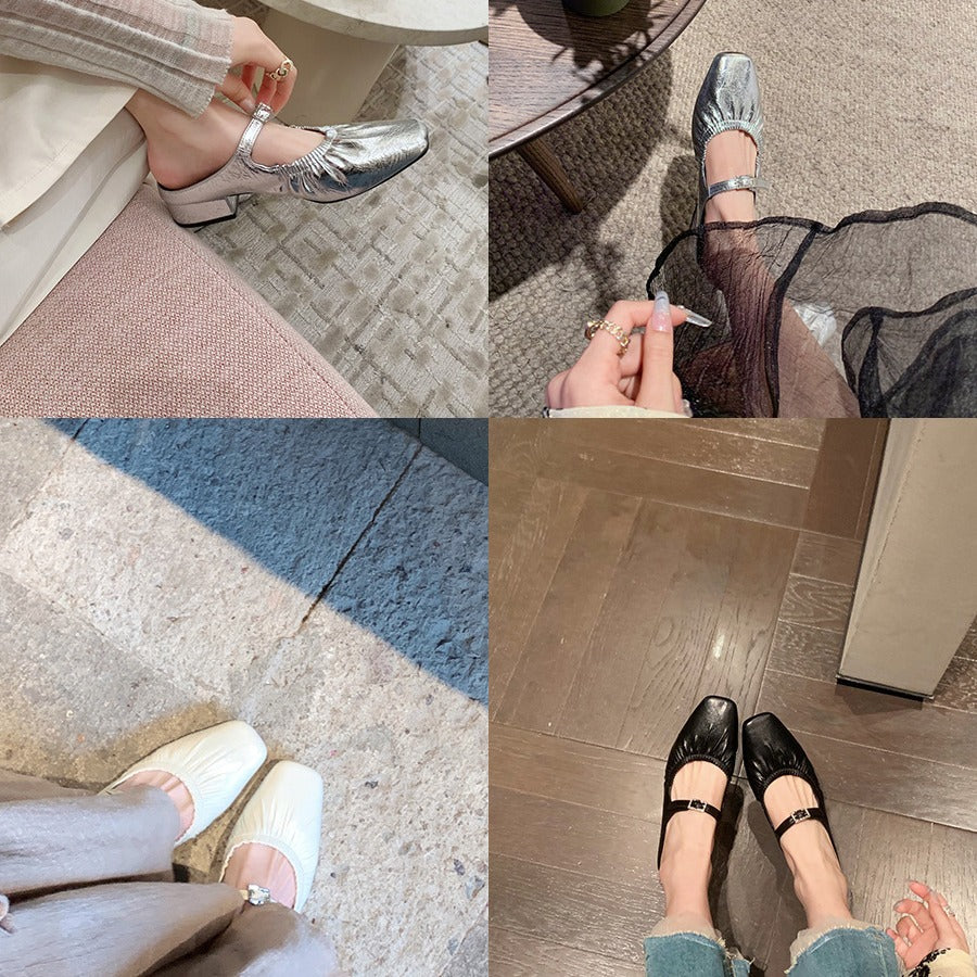 Women's French High Closed Toe Slip-on Mary Heels