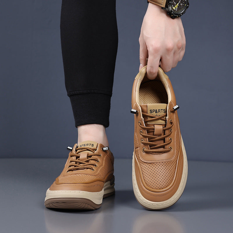 Men's Cowhide Genuine Head Tilt Hollow Breathable Casual Shoes