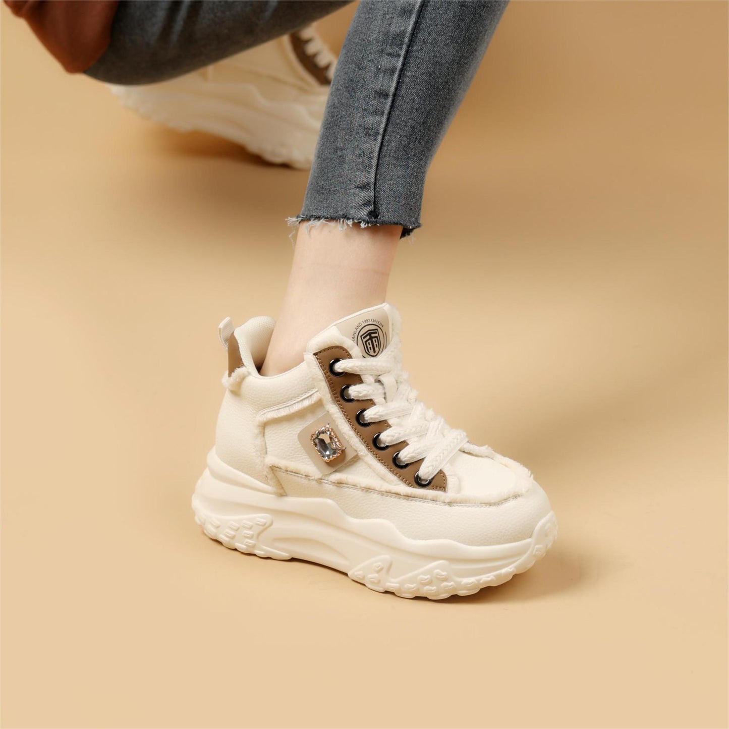 Women's Thick Bottom White For Leisure Sports Casual Shoes