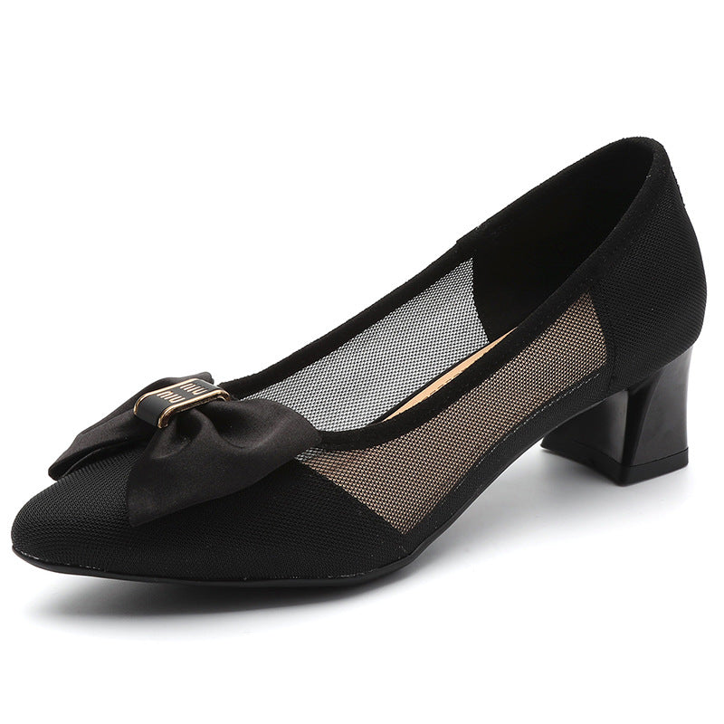 Women's Mesh High Toe Cap Chunky Hollow Heels