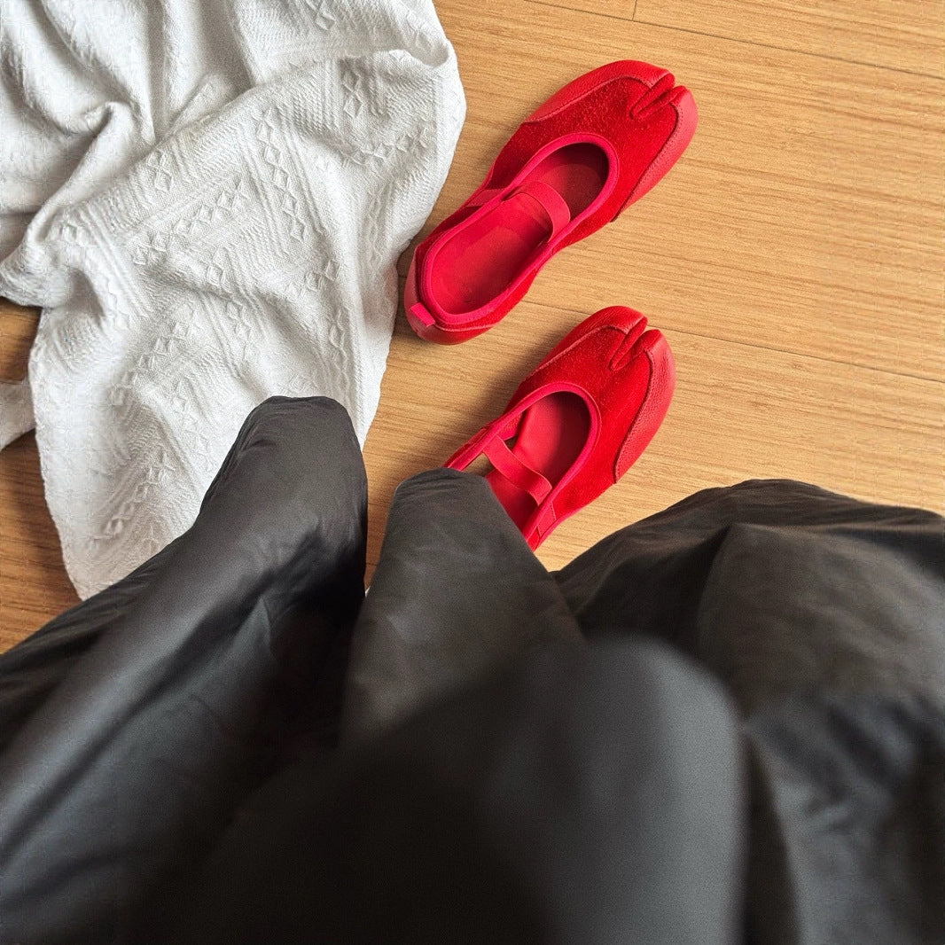 Women's Cowhide Super Soft Red Ballet Pig's Knuckle Split Women's Shoes
