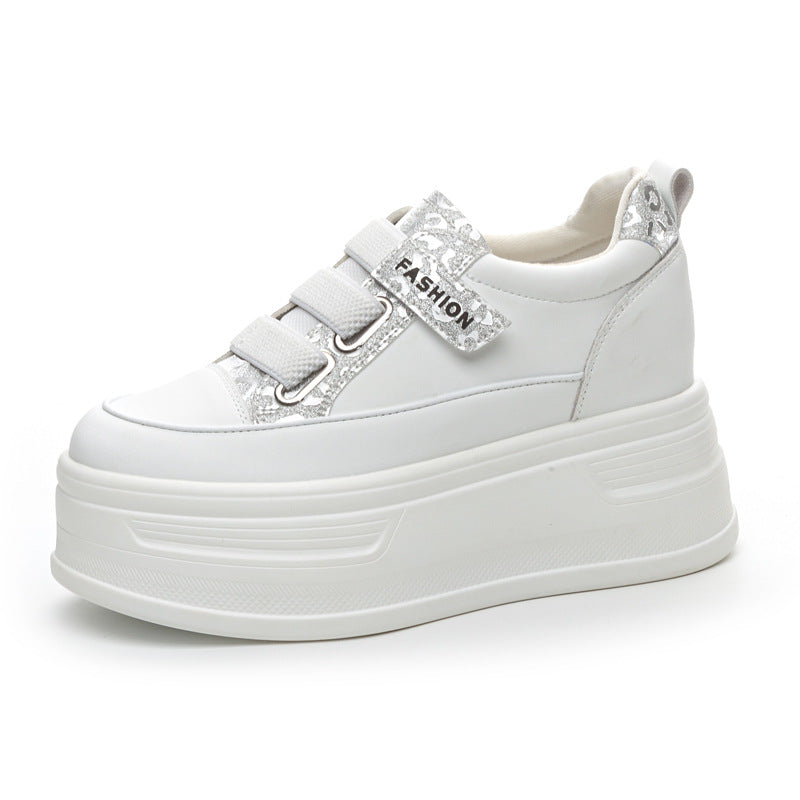 Women's Hidden White Platform Muffin Velcro Rhinestone Sports Women's Casual Shoes