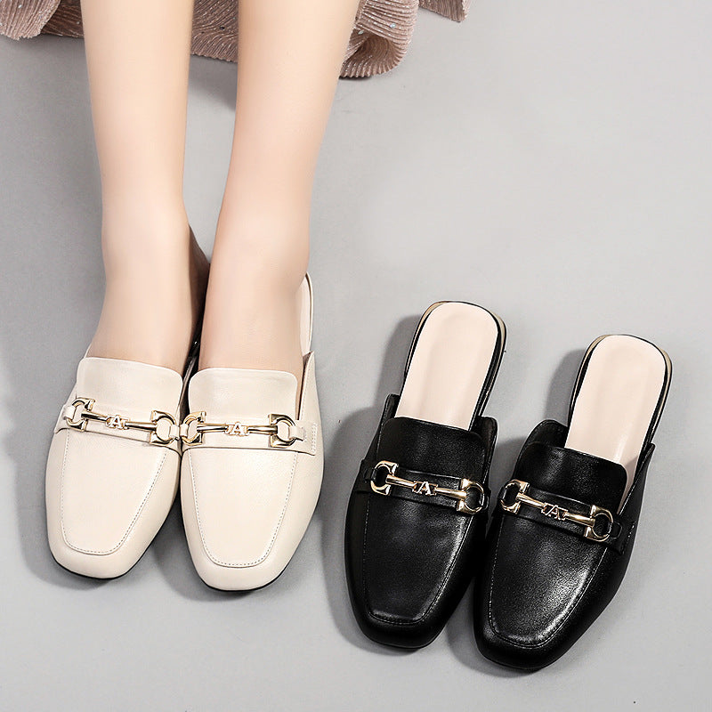 Women's Box Half Summer Outer Wear Semi Leather Shoes