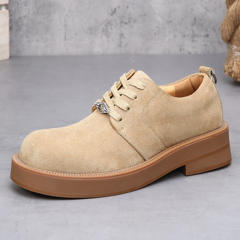 Men's Suede Mickey Derby Worker Thick Bottom Increased Leisure Cargo Big Men's Casual Leather Shoes