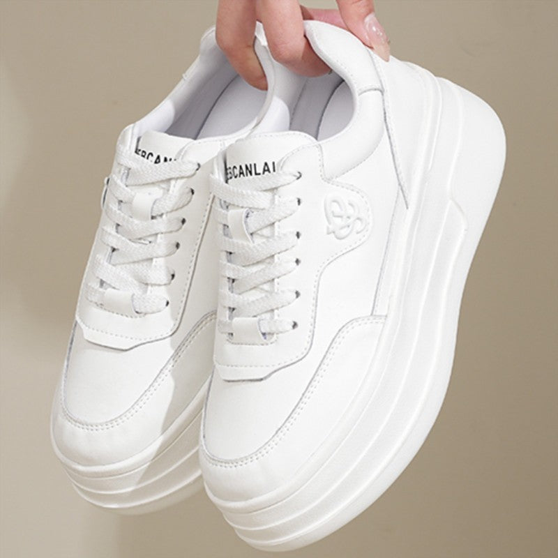 Women's Black White Color Matching Thick Bottom Sneakers