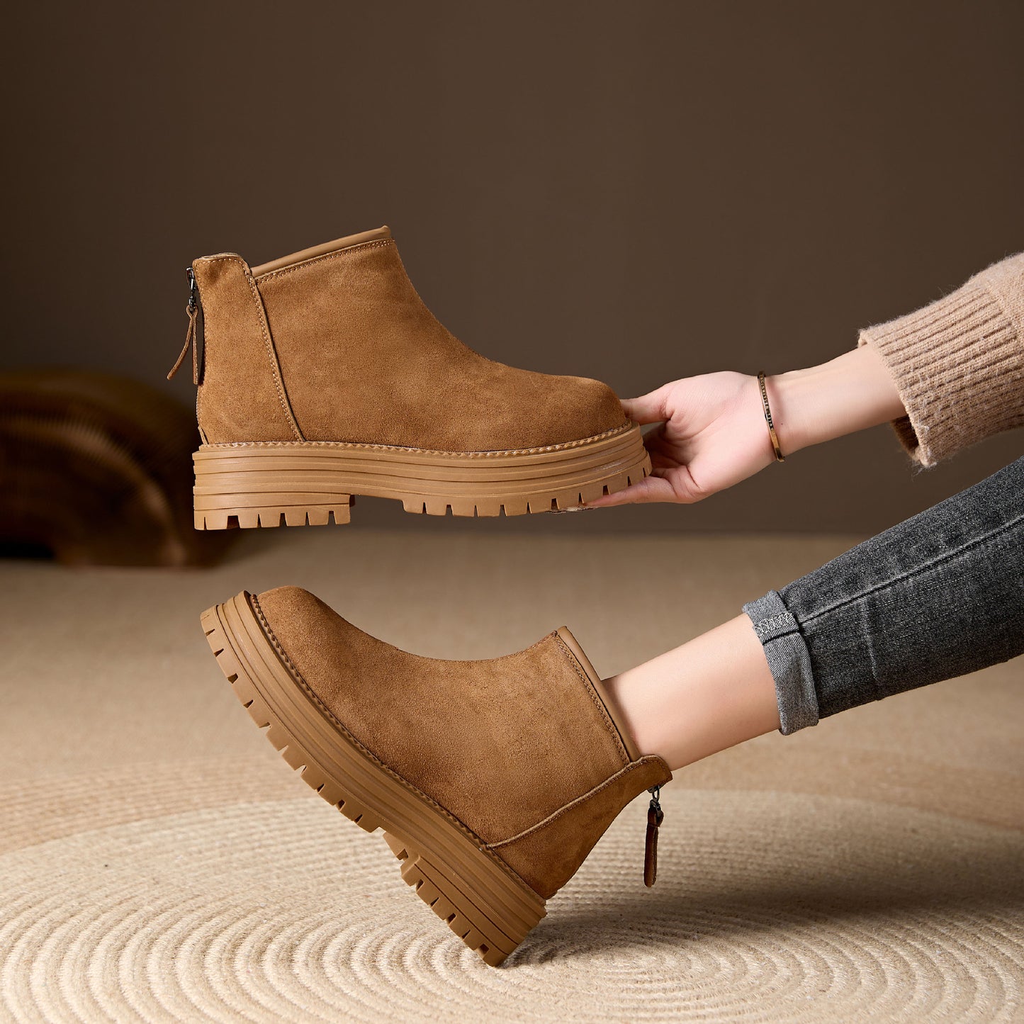 Women's Ankle Winter Fashion Vintage Fleece-lined Warm Soft Boots