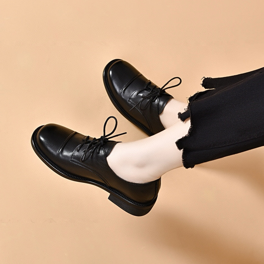 Women's British Style Flat Top Layer Cowhide Loafers