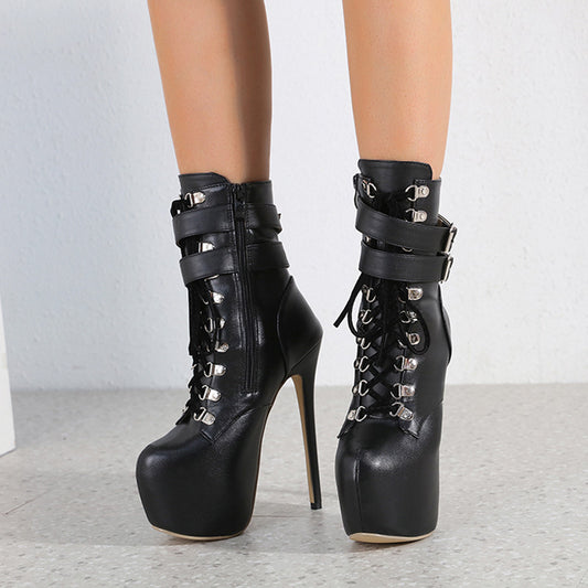 Women's Plus Size Winter Fashion Metal Buckle Round Head Boots