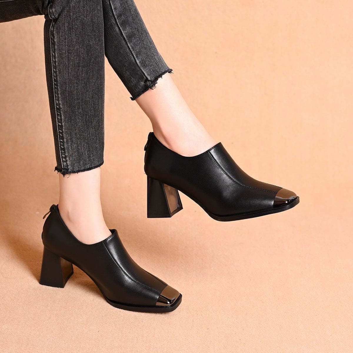 Women's French Style Square Toe Retro High Deep Mouth Pumps Women's Fashion Shoes