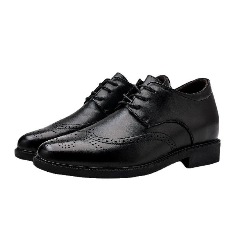 Men's Increasing Insole Brogue Business Formal Wear British Leather Shoes