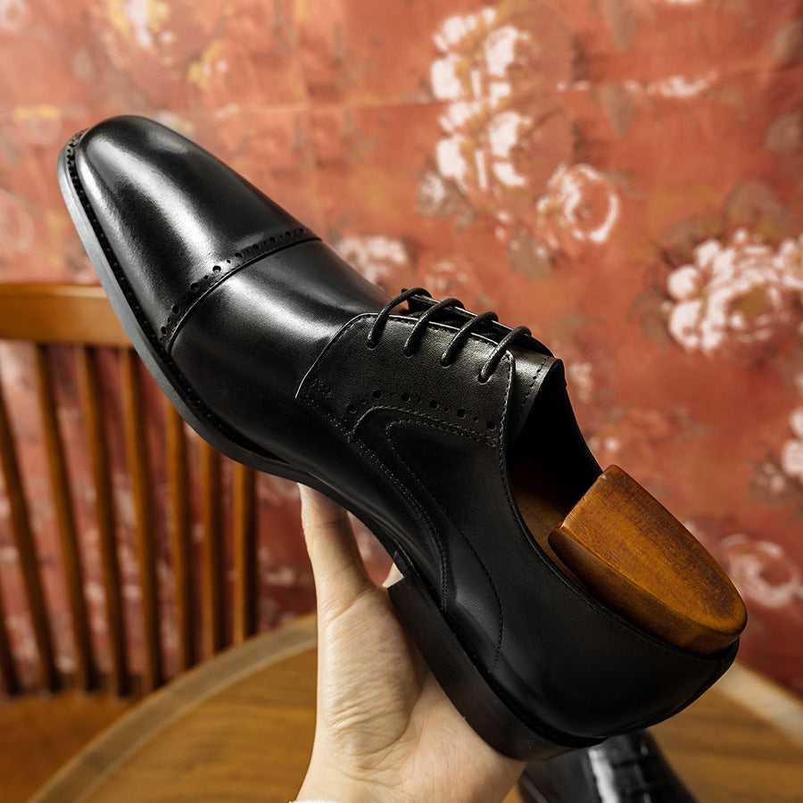 Men's Carved Business Formal Cowhide Derby Korean Leather Shoes