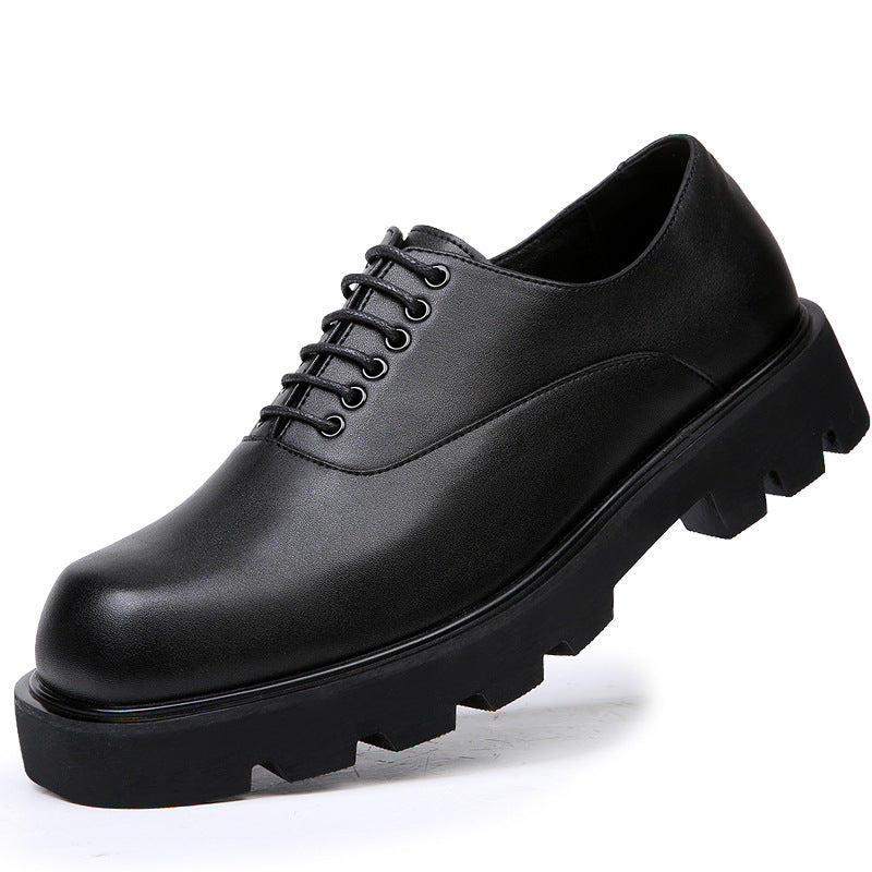 Men's Square Toe Korean Fashionable Breathable British Thick Bottom Leather Shoes